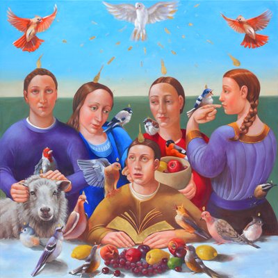 Letnice, 2018 (olej a plátkové zlato na plátně) od Rosemarie Adcock