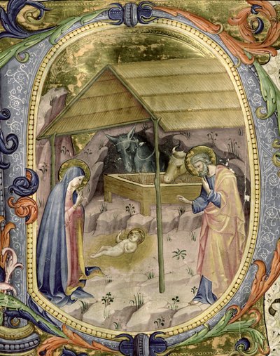 Corale / Graduale no.5 Historická iniciála "P" zobrazující Narození Páně od Rossello Franchi