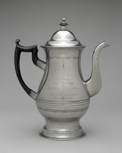 konvice na kávu nebo čajová konvice, c. 1830-1870 (cín, neidentifikované dřevo) od Roswell (attr.to) Gleason