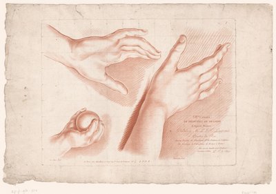 Titulní obrázek se třemi rukama Principy kreslení z přírody, díl osmý (název série) VIIIe Cahier de Principes du Design d
