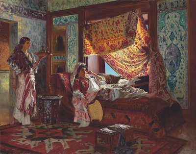 Pití čaje v harému. od Rudolf Ernst
