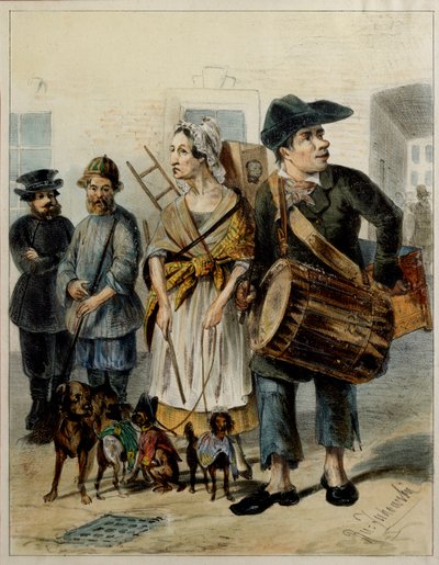 Sluha vyvádí psy - kresba Rudolfa Kasimiroviče Žukovského (1814-1886), akvarel a inkoust na papíře od Rudolf Kasimirovich Zhukovsky