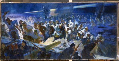 Rudá armáda útočí na Krondstadt (Rusko) v březnu 1921 (Tvoje Rudé armády zaútočily na Krondstadt v březnu 1921). Po vzpouře Kronštadtu proti bolševické moci vláda odmítá jakékoli vyjednávání a uzavírá události tím, že je vojensky rozdrtí. od Rudolph Frenz