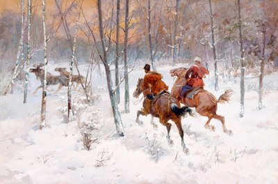 Lov losů - Lov losů od Frenze, Rudolf Ferdinandovič (1831-1918), - Akvarel, Kvaš na papíře, 39,5x60 - Soukromá sbírka od Rudolph Frenz