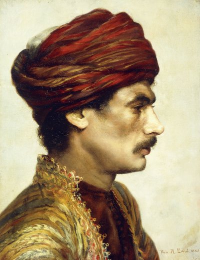 Profilový portrét muže v červeném turbanu, 1882 od Rudolphe Ernst