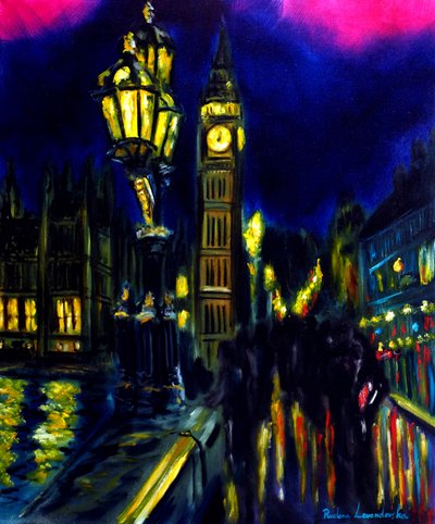 Večerní Londýn Westminster Bridge View, 2025 (olej na plátně) od Ruslana Levandovska