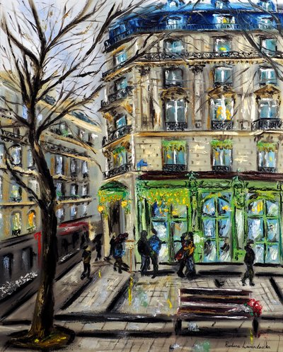 Laduree na Champs Elysées v Paříži, 2022 (olej na plátně) od Ruslana Levandovska