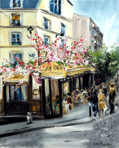 Le Vrai Paris Cafe Montmartre, 2021 (olej na plátně) od Ruslana Levandovska