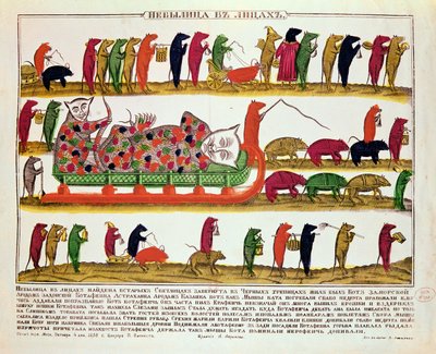 Pohřeb kočky myší, karikatura cara Petra Velikého (1672-1725) 1850 od Russian School
