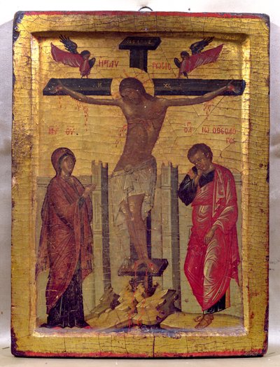 Kristus na kříži (tempera a plátkové zlato na panelu) od Russian School