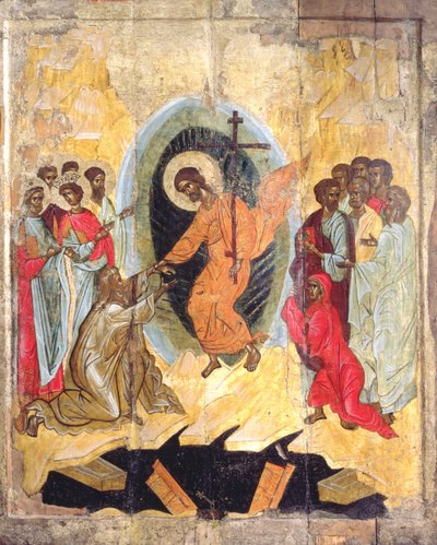Christs Descent into Hell, ruská ikona, Novgorodská škola, konec 14. století (tempera na panelu) od Russian School