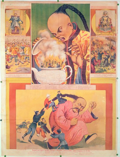 Komický ruský plakát satirizující Evropany v Číně, vytištěný v Moskvě, Rusko, 1900 od Russian School