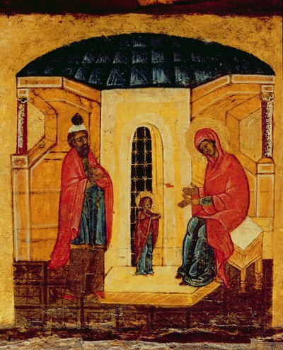 Ikona zobrazující Ježíše v chrámu, cca 1550 (tempera a plátek zlata na panelu) (detail 314500) od Russian School