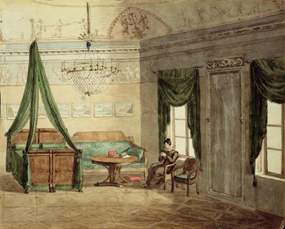 Klasická ložnice, 1819 (Wc na papíře) od Russian School