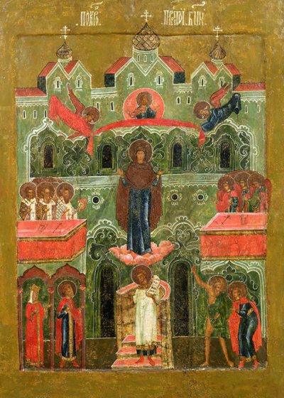 Pokrov (Přímluva Matky Boží) (tempera na panelu) od Russian School