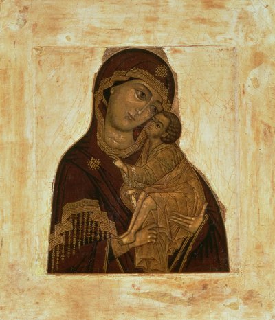 Panna Donská objímá žehnajícího Ježíška, ruská ikona, 17. století (panel) od Russian School