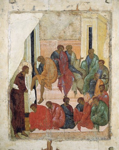 Kristus umývá nohy apoštolům, 1497. od Russian icon.