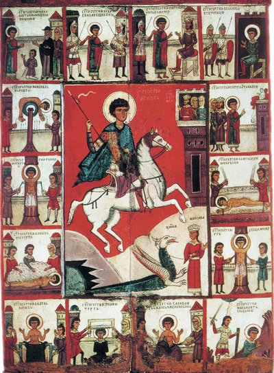 Svatý Jiří s výjevy z jeho života, 14. století. od Russian icon.