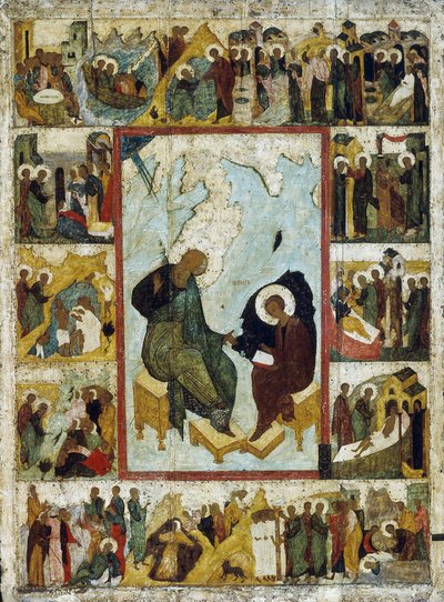 Svatý Jan Evangelista na Patmosu s výjevy z jeho života, počátek 16. století. od Russian icon.