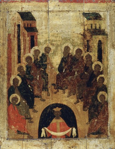 Sestoupení Ducha svatého na apoštoly, c1410. od Russian icon.