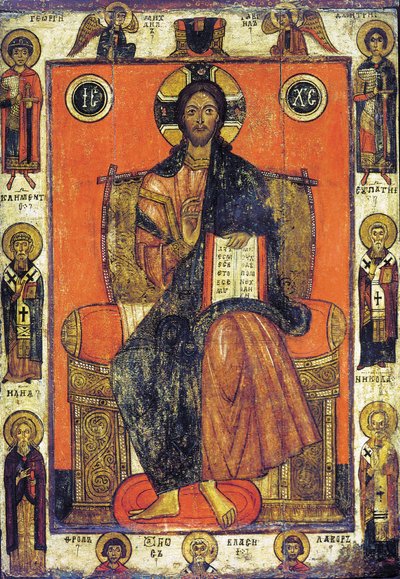 Spasitel na trůnu s vybranými svatými, konec 13. - začátek 14. století. od Russian icon.