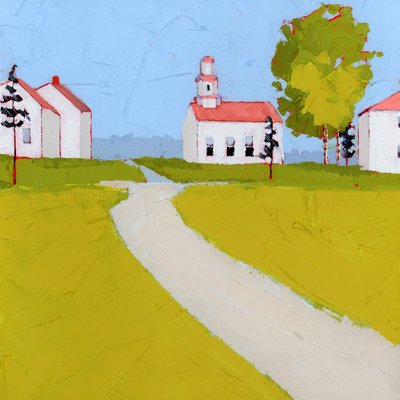 Meeting Placee, 2025 (akryl na dřevěné desce) od Ruth Lague