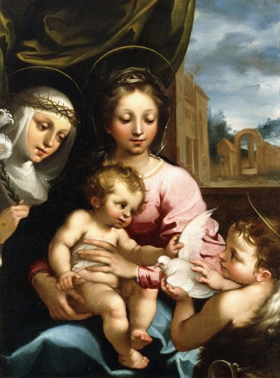 Madona s dítětem se svatým Janem Křtitelem a svatou Kateřinou Sienskou, kolem 1597-1612 od Rutilio Manetti