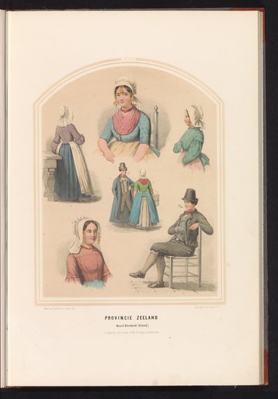 Tradiční kostým Noord-Beveland na Zélandu, 1857 Provincie Zeeland. Noord Beveland (ostrov) / XVIII (název na objektu) od Ruurt de Vries