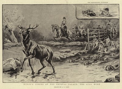 Wulffův cirkus v Crystal Palace, lov jelenů od S.T. Dadd