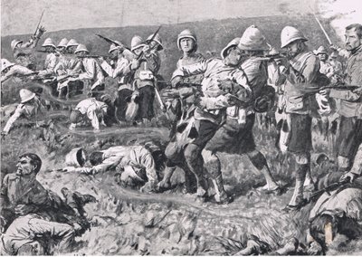 Majuba Hill, 27. února 1881 (1. búrská válka), ilustrace z britských bitev na souši a na moři, 1915 od S. Begg