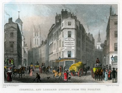 Cornhill a Lombard Street z Poultry, City of London, 1830. od S. Lacey
