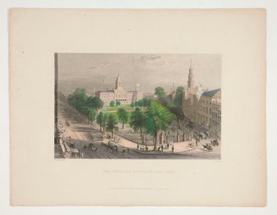 The Park and City Hall, New York, ilustrace pro Nathaniela Parkera Willise od S. Lacey