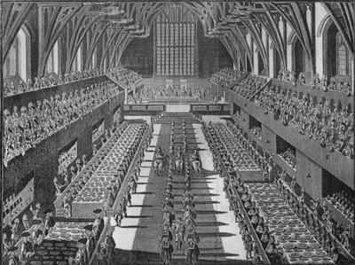 Interiér Westminster Hall na korunovační hostině krále Jiřího II, 1727 1911 od S Moore