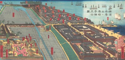 Detailní tisk Yokohama Hon-cho a Miyozaki Pleasure Quarter, 4. měsíc. 1860. od Sadahide Utagawa