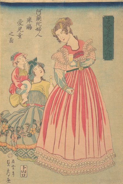 Holandská žena a dítě, 1860. od Sadahide Utagawa