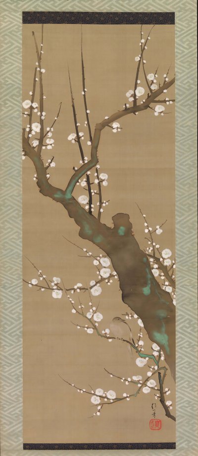 Bush pěnice Uguisu in a Plum Tree, začátek 19. století. od Sakai Hoitsu