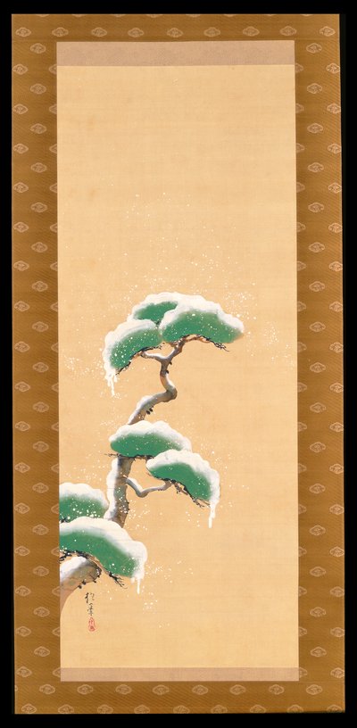 Závěsný svitek zobrazující zasněženou borovici, z Triptychu tří ročních období, japonština, začátek 19. století od Sakai Hoitsu