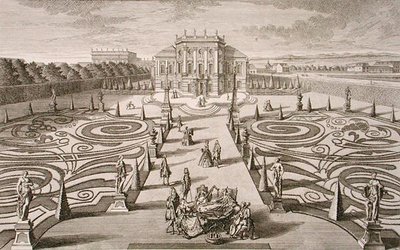 Rakouský dům a zahrada, ryl Johann August Corvinus (1683-1738), vydáno kolem 1730-40 (rytina) od Salomon (after) Kleiner