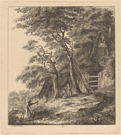 Rybář a dvě děti v krajině s doškovými chalupami, 1764. od Salomon Gessner
