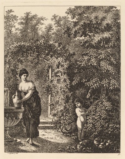 Putto na návštěvě dívky u fontány, 1771. od Salomon Gessner