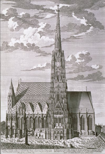 Pohled na katedrálu svatého Štěpána, Vídeň, rytý George-Daniel Heumann (1691-1759) od Salomon Kleiner