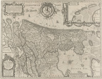 Topografická mapa Holandska Comitatus Hollandiae (název na objektu) od Salomon Rogiers