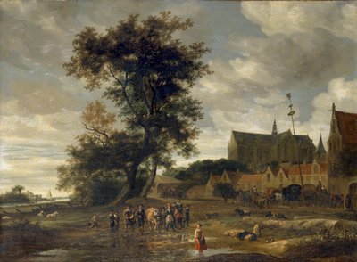 Scéna před májou s Alkmaarským kostelem v pozadí, 1669 od Salomon Ruysdael