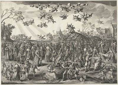 Manželská past: Alegorie manželství Obrázek huwelyxe ve tvaru fuyk (název na objektu) od Salomon Savery (attributed to)