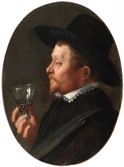 "Portrét muže držícího Roemerovo sklo"" (Man Holding A Roemer) Malba Salomon de Bray (1597-1664) Olej na mědi od Salomon de Bray