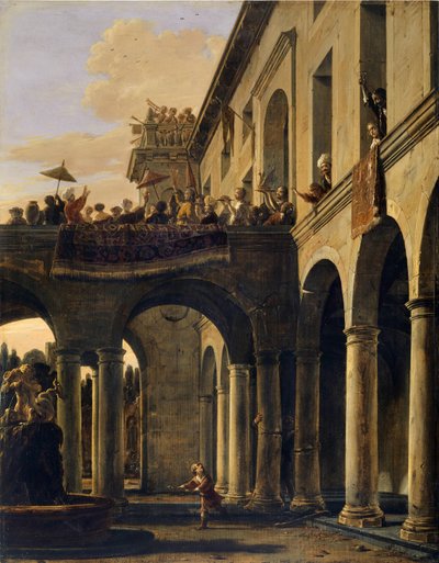 Samson ničí Dágonův chrám od Salomon de Bray