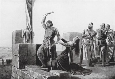 Alonso de Guzman hází dýku Donu Juanovi (litografie) od Salvador (after) Martinez Cubells