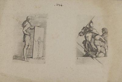 (Série figurek) Dlouhovlasý muž držící ceduli od Salvator Rosa
