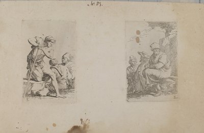 (Série figurek) Muž klečící jednou nohou na skále od Salvator Rosa