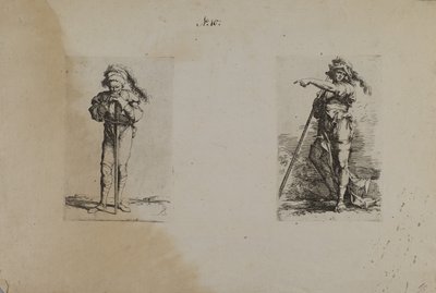 (Série figurek) Stařec s kloboukem s opeřením, odpočívající ruce od Salvator Rosa